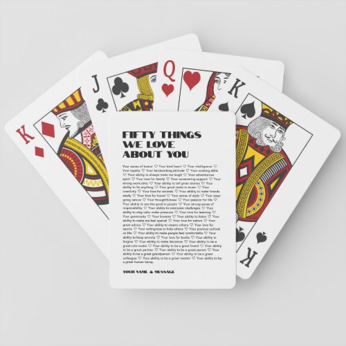 50 things we love about you template Birthday Playing Cards