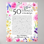 50 things we love about you watercolor flowers mom poster<br><div class="desc">This is a DO IT YOURSELF XX Reasons why we love you. roses reasons we love you,  editable 50 Reasons,  60th birthday,  editable,  80th birthday,  memories,  love you,  mom,  retire You can edit the main body text. Designed by The Arty Apples Limited</div>