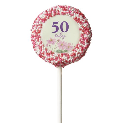 50 Today Birthday Watercolor Pink Japanese Anemone Chocolate Covered Oreo Pop