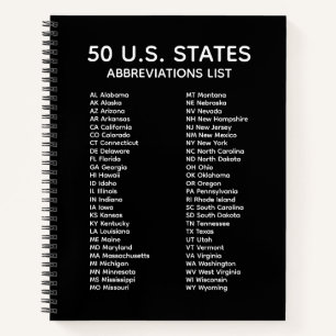 50 U.S. States Abbreviations List – Black Notebook