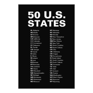 50 U.S. States Abbreviations List – Minimalist Photo Print