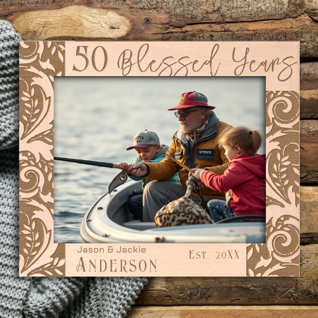 50 Wedding Anniversary Blessed Years Floral Border Engraved Frames (Creator Uploaded)