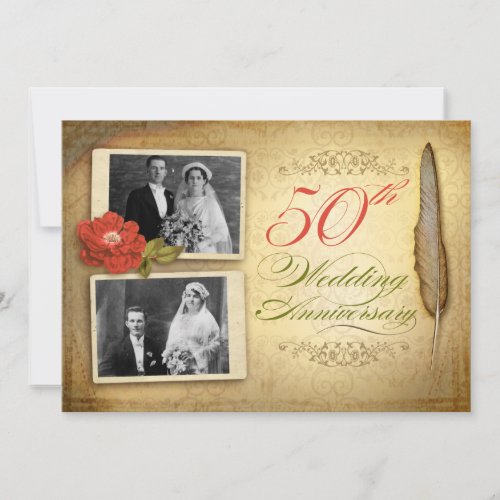 50 wedding anniversary two photos vintage invites