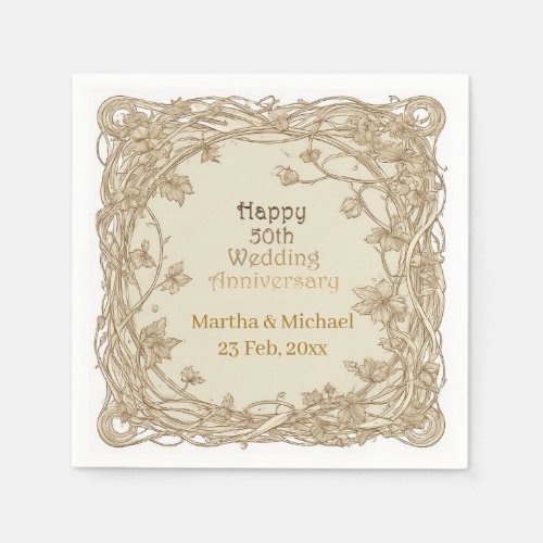 50 Wedding Anniversary Typography Gold Vine Frame  Napkins