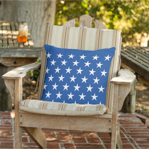 50 White Stars On Blue Patriotic US Flag Outdoor Pillow