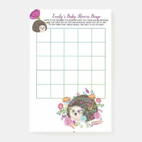 50 x BINGO Game Sheets for Baby Hedgehog Post_it Notes
