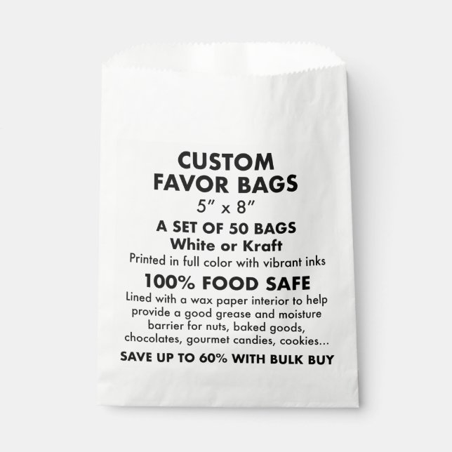 50 x Custom Personalized White Favor Bags (Front)