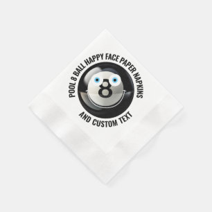50 x Custom Pool 8 Ball Party BLUE EYES Happy Face Napkins