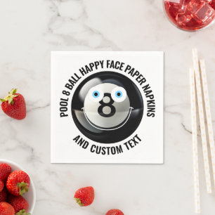 50 x Custom Pool 8 Ball Party BLUE EYES Happy Face Napkins