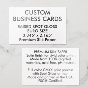 50 x EURO SIZE Satin Finish SILK Raised Spot Gloss UV Business Card