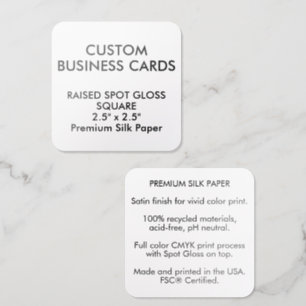 50 x SQUARE Rounded Edges SILK Raised Spot Gloss UV Business Card
