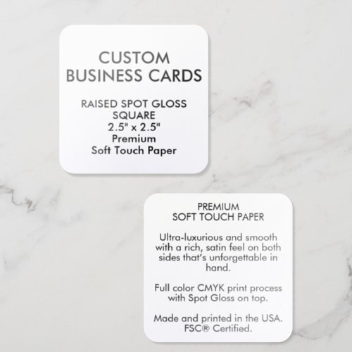 50 x SQUARE Rounded SOFT TOUCH Raised Spot Gloss UV Business Card