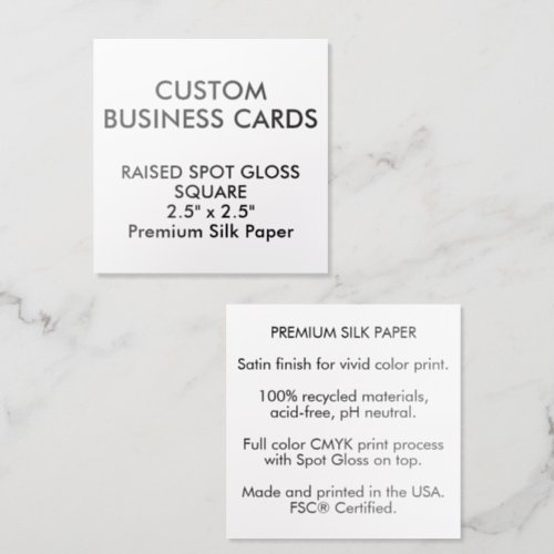 50 x SQUARE Satin SILK Paper Raised Spot Gloss UV Business Card