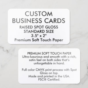 50 x STANDARD Rounded SOFT TOUCH Raised Spot Gloss UV Business Card