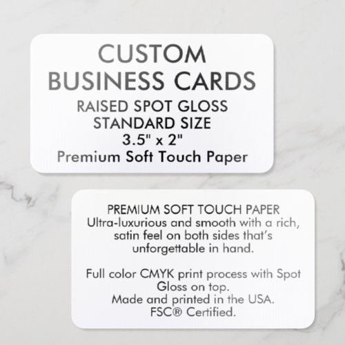 50 x STANDARD Rounded SOFT TOUCH Raised Spot Gloss UV Business Card