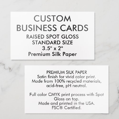 50 x STANDARD Size Satin SILK Raised Spot Gloss UV Business Card