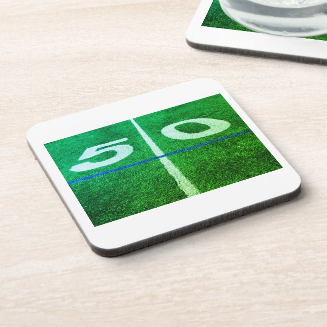 50 yard line football turf on the field beverage coaster (Left Side)