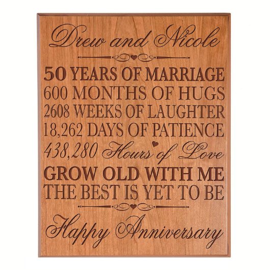 50 Year Anniversary Cherry Veneer Wood Wall Plaque (Front)