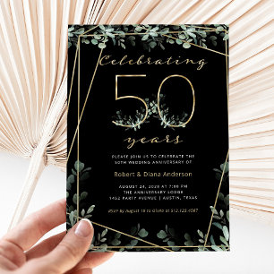 50 Year Anniversary Gold Greenery and Photo Invitation