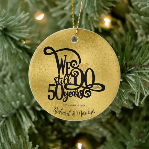 50 Year Anniversary Gold Personalized Ceramic Ornament