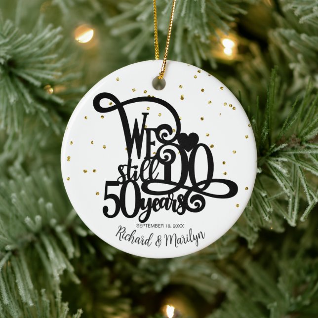 50 Year Anniversary Gold Personalized Ceramic Ornament (Tree)