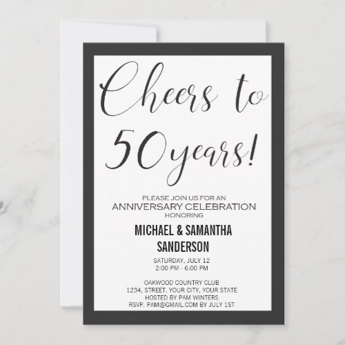 50 Year Anniversary Wedding Black  White Modern  Invitation