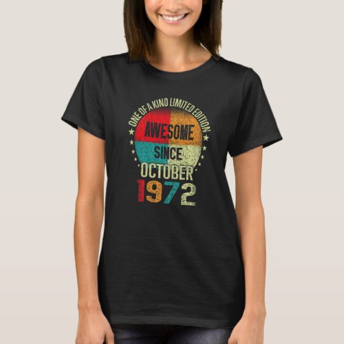 50 Year Awesome Since October 1972 Vintage 50th Bi T_Shirt