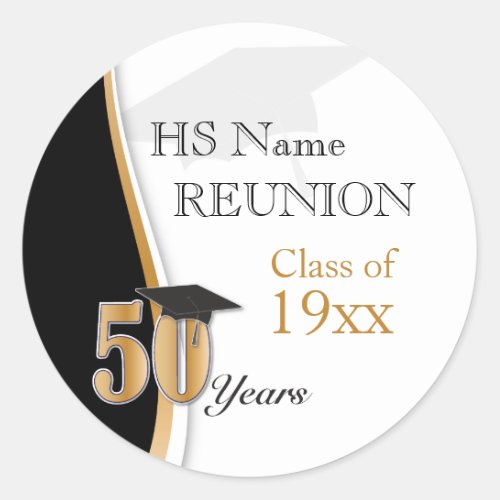 50 Year Class Reunion in Gold and Black Classic Round Sticker