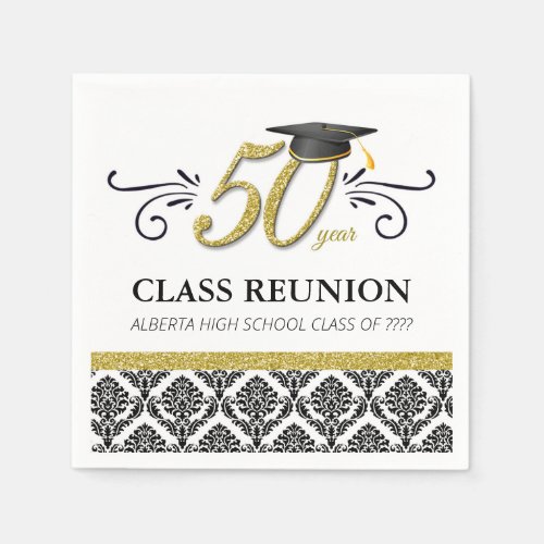 50 Year Class Reunion Napkins _ Black and Gold