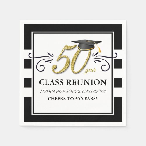 50 Year Class Reunion Napkins _ Black and Gold
