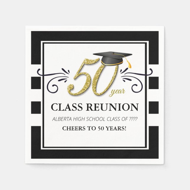 50 Year Class Reunion Napkins - Black and Gold (Front)