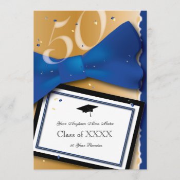 50 Year Class Reunion Royal Blue Accent Color Invitation by lovescolor at Zazzle