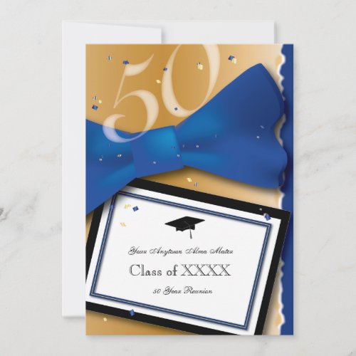 50 Year Class Reunion Royal Blue Accent Color Invitation
