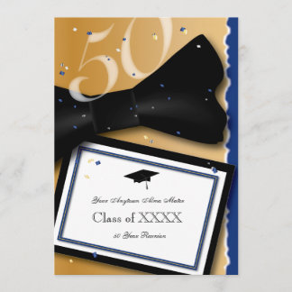 50 Year Class Reunion Royal Blue Accent Color Invitation