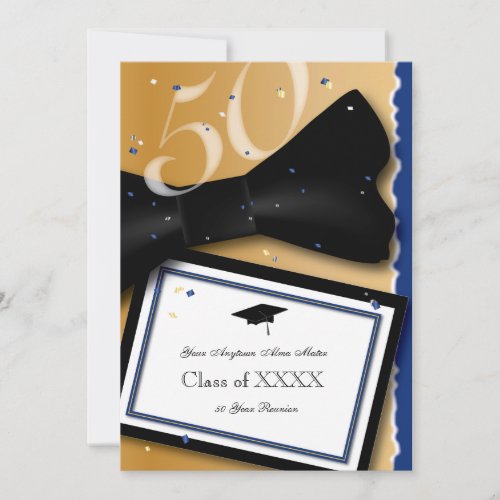 50 Year Class Reunion Royal Blue Accent Color Invitation