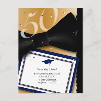 50 Year Class Reunion Save The Date Blue Announcement Postcard by lovescolor at Zazzle