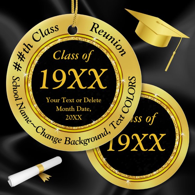50 Year Class Reunion Souvenirs, ANY YEAR, COLORS Ceramic Ornament (Black and Gold, Gifts for Class Reunion. 50 year class reunion souvenirs. 40 year class reunion. )