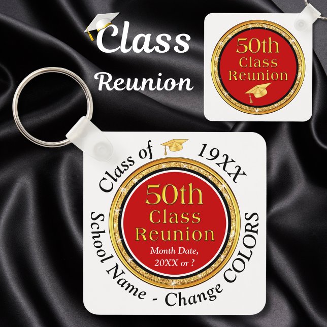 50 year Class Reunion Souvenirs, Change Red, Black Keychain (50th class reunion favors. Personalized, Souvenirs for 50th Class Reunion. 50 year class reunion.)
