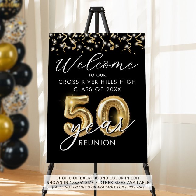 50 Year Class Reunion Welcome Black Gold Balloons Foam Board (Creator Uploaded)