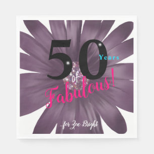 50 Year Fabulous elegant purple daisy with glitter Napkins