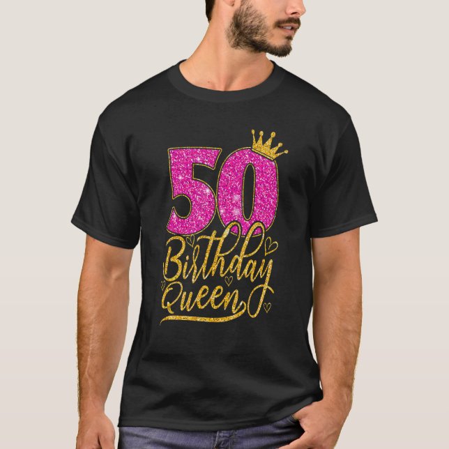 50 Year Old  50th Birthday Queen diamond crown Pin T-Shirt (Front)