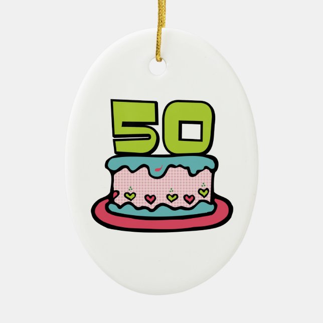 50 Year Old Birthday Cake Ceramic Ornament (Front)