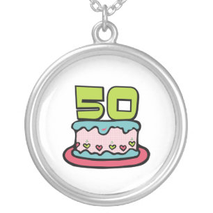 50 Year Old Birthday Cake Silver Plated Necklace