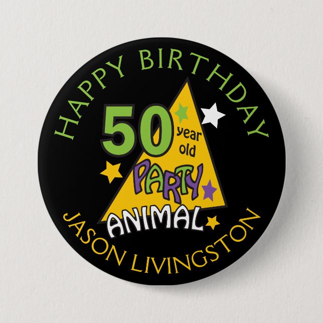 50 Year Old Party Animal | 50th Birthday Button (Front)