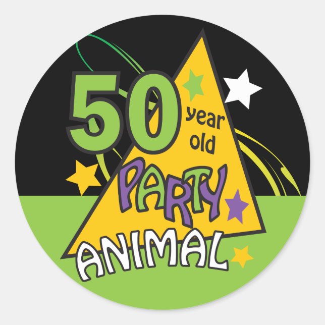 50 Year Old Party Animal | 50th Birthday Classic Round Sticker (Front)