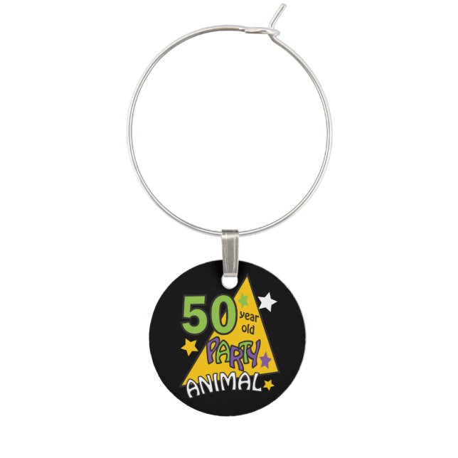 50 Year Old Party Animal | 50th Birthday Wine Charm (Front)