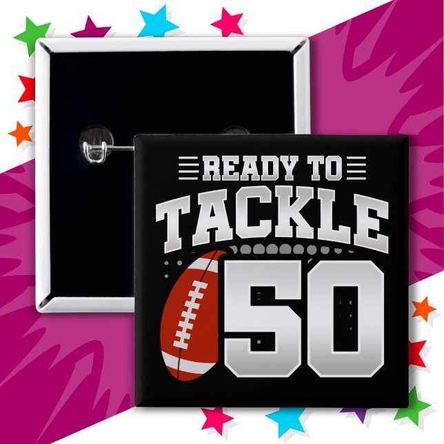 50 Year Old Tackle Football Party 50th Birthday Button (Creator Uploaded)