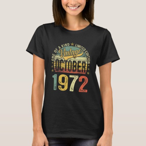 50 Year Old Vintage October 1972 50th Bday T_Shirt