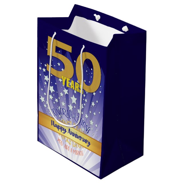 50 Year Recovery Anniversary Bold Numeral Medium Gift Bag (Front Angled)