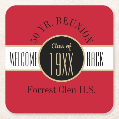 50 Year Reunion Welcome Back Square Paper Coaster